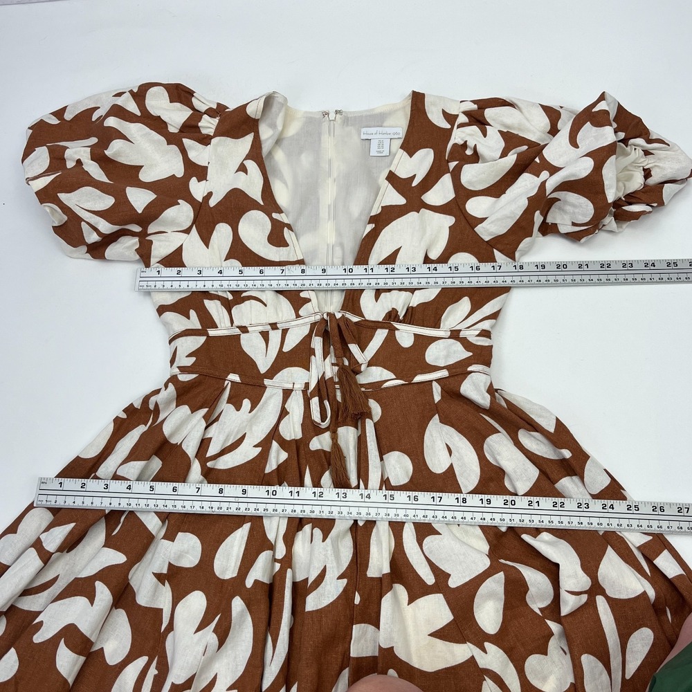House of Harlow 1960 Mini Dress 6 Floral Brown Ivory Vacation Party Puff Sleeve - Picture 12 of 15